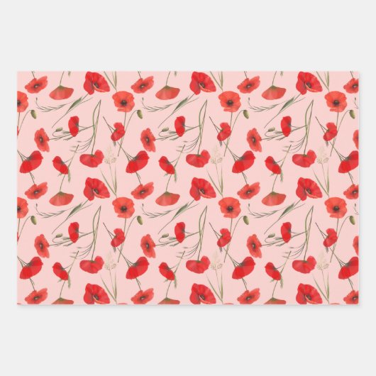 Elegante Rote Mohnblume und grüne Wasserfarbe Geschenkpapier Set (Vorderseite 2)