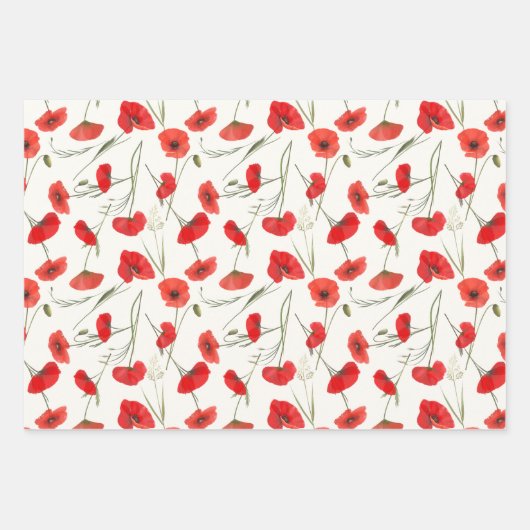 Elegante Rote Mohnblume und grüne Wasserfarbe Geschenkpapier Set (Vorderseite)