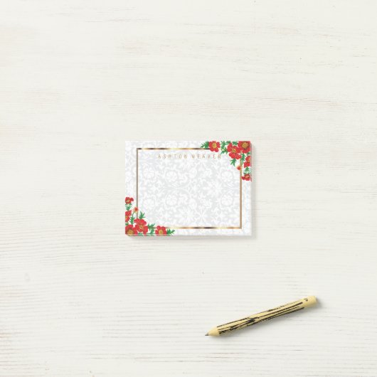 Elegante rote Mohnblumen-Blumen Post-it Klebezettel (Auf Schreibtisch)