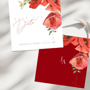 Elegante rote Mohnblumen Hochzeit - Termin vormerk Save The Date