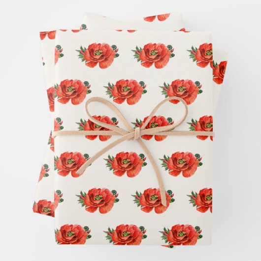 Elegante Rote Mohnblüte Geschenkpapier Set (Beispiel)