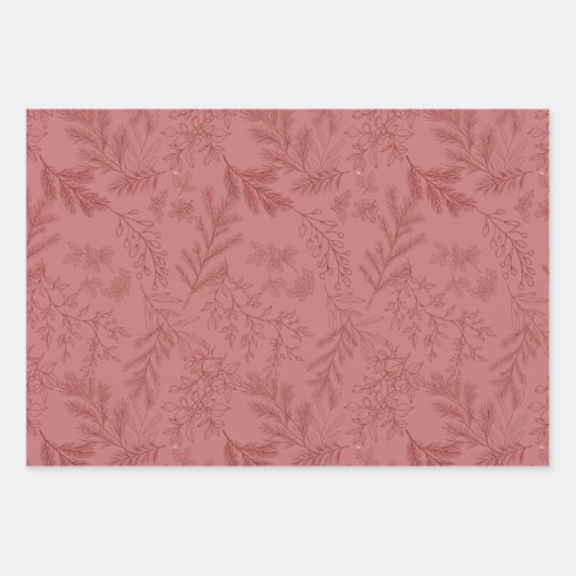 Elegante rote, monochrome Rustikale Winter Botanic Geschenkpapier Set (Vorderseite 3)