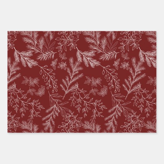 Elegante rote, monochrome Rustikale Winter Botanic Geschenkpapier Set (Vorderseite 2)