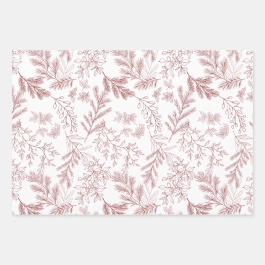 Elegante rote, monochrome Rustikale Winter Botanic Geschenkpapier Set (Vorderseite)