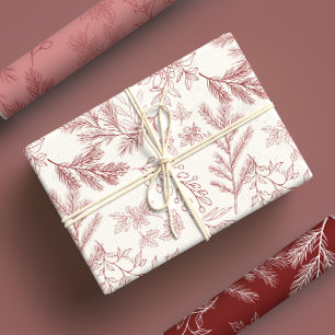 Elegante rote, monochrome Rustikale Winter Botanic Geschenkpapier Set