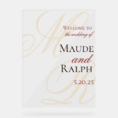 Elegante Rote Monogramm-Eintrittsheirat Acrylschild (Vorderseite)