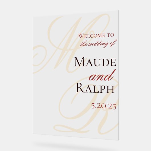 Elegante Rote Monogramm-Eintrittsheirat Acrylschild (Winkel)