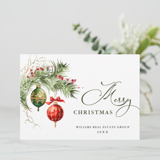 Elegante Rote Ornament Frohe Weihnachten Unternehm (Stehend Vorderseite)