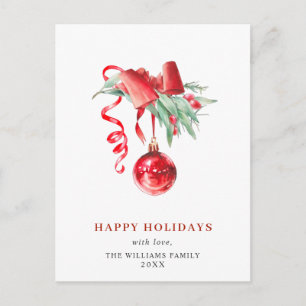 Elegante Rote Ornament Frohe Weihnachtsfeiertage Postkarte