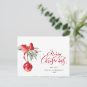 Elegante Rote Ornament Frohe Weihnachtsfeiertage Postkarte (Stehend Vorderseite)