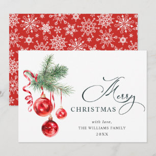 Elegante Rote Ornament Frohe Weihnachtsgrüße Feiertagskarte