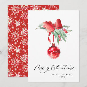 Elegante Rote Ornament Frohe Weihnachtsgrüße Feiertagskarte