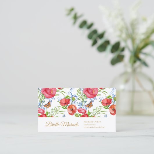 Elegante Rote Pfeffer und Schmetterlinge und Gold Visitenkarte (Stehend Vorderseite)