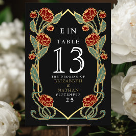 Elegante Rote Pfingstrose Art Nouveau Florale Hoch Tischnummer