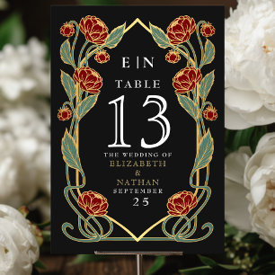 Elegante Rote Pfingstrose Art Nouveau Florale Hoch Tischnummer