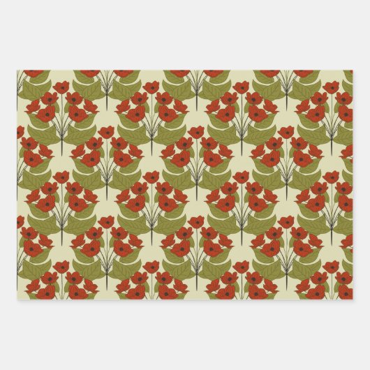 Elegante rote Pflaumen mit Niedlichen grünen Blätt Geschenkpapier Set (Vorderseite)