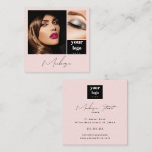 Elegante Röte-Pink-Schwarze Schrift 3 Foto-Make-up Quadratische Visitenkarte