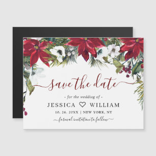 Elegante rote Poinsettia Save the Date Magnetkarte