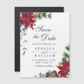 Elegante rote Poinsettia Save the Date Magnetkarte (Vorne/Hinten)