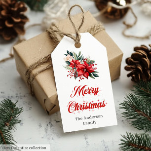 Elegante rote Poinsettia-Schriftart Holiday-Tags Geschenkanhänger