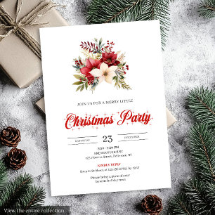 Elegante rote Poinsettia-Script-Schrift Weihnachte Einladung