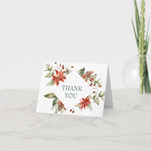 Elegante rote Poinsettie Tannen Wasserfarben Dankeskarte