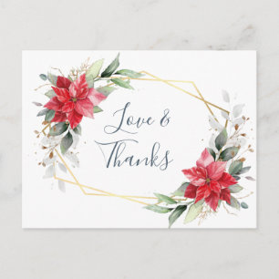 Elegante rote Poinsettie Wintergrün Danke Postkarte