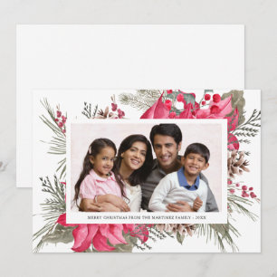 Elegante rote Poinsettien-Foto-Weihnachten Feiertagskarte