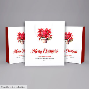 Elegante rote Poinsettien-Script-Schrift-Festtagsb Mittlere Geschenktüte