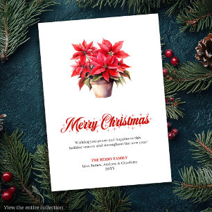 Elegante rote Poinsettien-Wasserfarben-Weihnachtsk Feiertagskarte