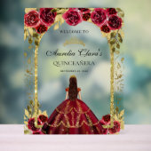 Elegante Rote Prinzessin Floral Quinceañera Geburt Acrylschild (Neutral)