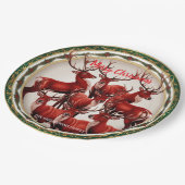 Elegante Rote Rentiere Moose Goldener Schnee frohe Pappteller (Schrägansicht)