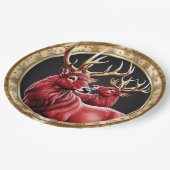 Elegante Rote Rentiere Moose Goldener Schnee frohe Pappteller (Schrägansicht)