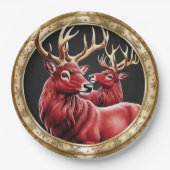 Elegante Rote Rentiere Moose Goldener Schnee frohe Pappteller (Vorderseite)