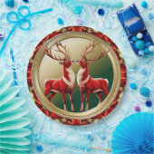 Elegante Rote Rentiere Moose Goldener Schnee frohe Pappteller (Party)