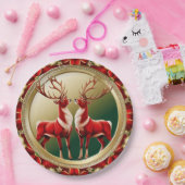 Elegante Rote Rentiere Moose Goldener Schnee frohe Pappteller (Party)