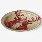 Elegante Rote Rentiere Moose Goldener Schnee frohe Pappteller (Schrägansicht)