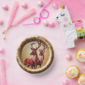 Elegante Rote Rentiere Moose Goldener Schnee frohe Pappteller (Party)