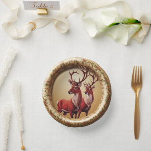Elegante Rote Rentiere Moose Goldener Schnee frohe Pappteller