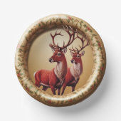 Elegante Rote Rentiere Moose Goldener Schnee frohe Pappteller (Vorderseite)