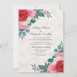 Elegante rote rosa Rosen Hochzeit Einladung