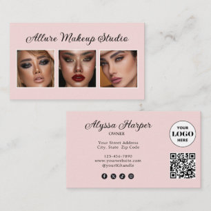 Elegante Röte Rosa Schwarz Schrift 3 Foto Make-up Visitenkarte