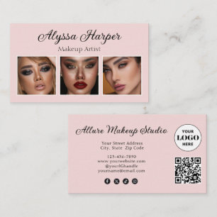 Elegante Röte Rosa Schwarz Schrift 3 Foto Make-up Visitenkarte