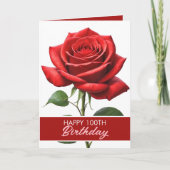 Elegante Rote Rose 100. Geburtstag Karte (Vorderseite)