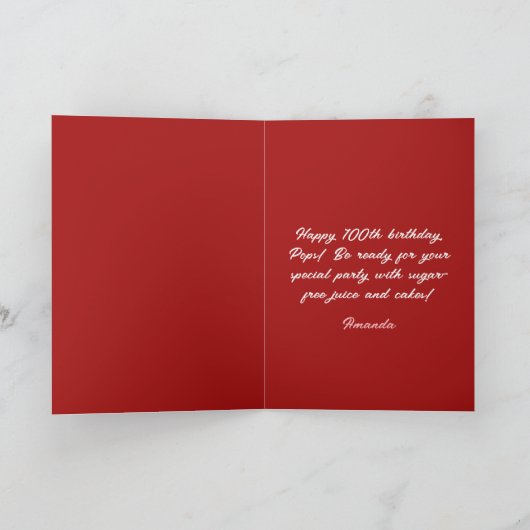 Elegante Rote Rose 100. Geburtstag Karte (Innenseite)