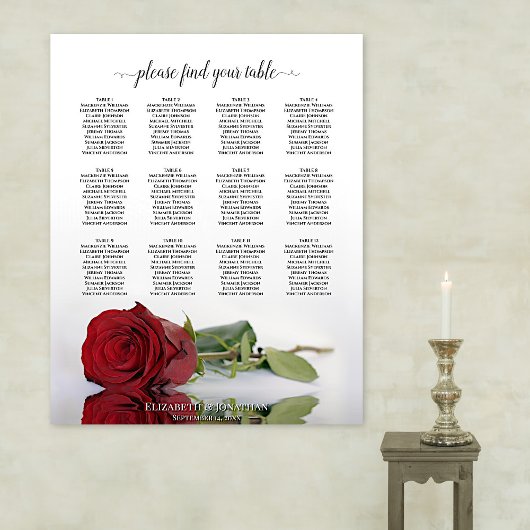 Elegante Rote Rose 12 Tabelle Hochzeitsdiagramm Poster