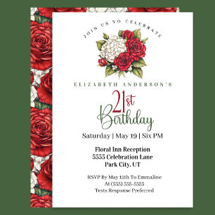 Elegante Rote Rose 21. Geburtstag Einladung