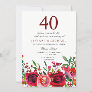 Elegante rote Rose 40. Hochzeitsjubiläum Einladung