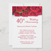 Elegante rote Rose 40. Hochzeitstag Einladung (Vorderseite)