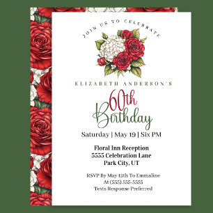 Elegante Rote Rose 60. Geburtstag Einladung